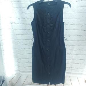 Talbots Black Ruffle Sleeveless Button Down A-line Dress Size 2P
